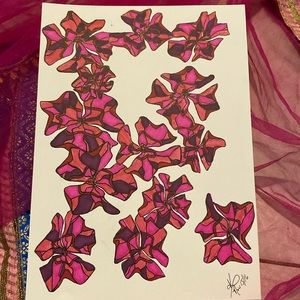 Unframed Original Art Drawing Stylized Flower Blooms Marker & Ink Alberta Artist